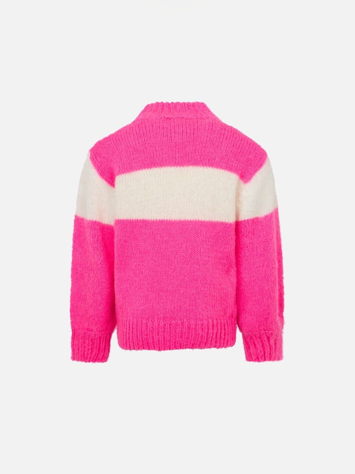 Girl Boxy Shape Soft Sweater With St. Barth Jacquard Pink