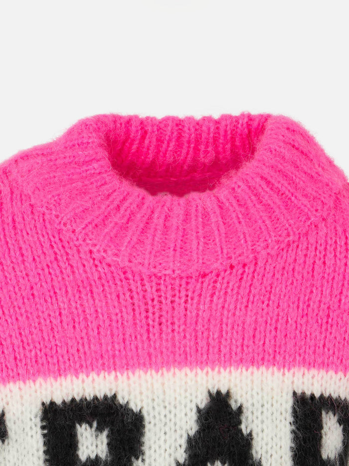 Girl Boxy Shape Soft Sweater With St. Barth Jacquard Pink
