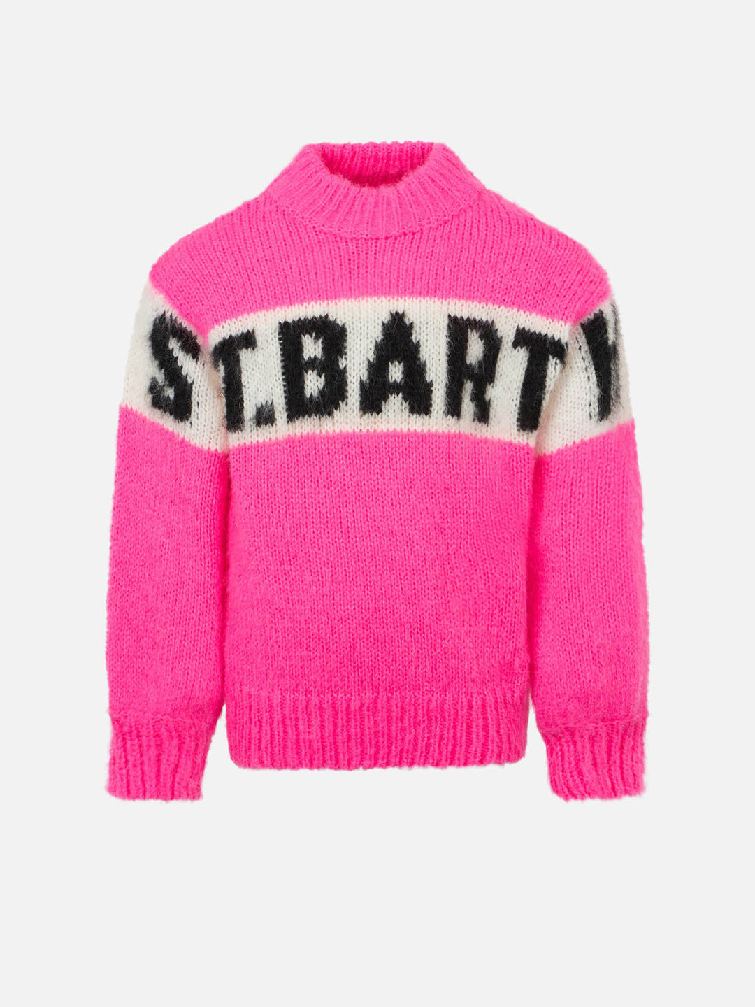 Girl Boxy Shape Soft Sweater With St. Barth Jacquard Pink