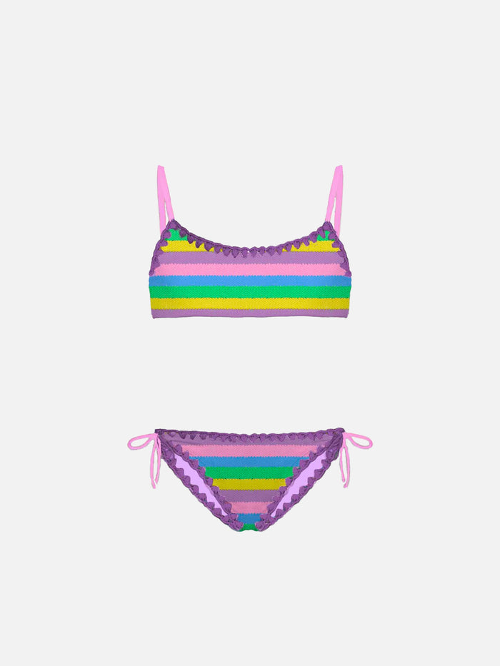 Girl Bralette Bikini With Multicolor Striped