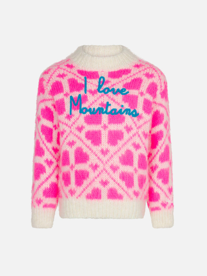 Girl Brushed Crewneck Sweater With Heart Print
