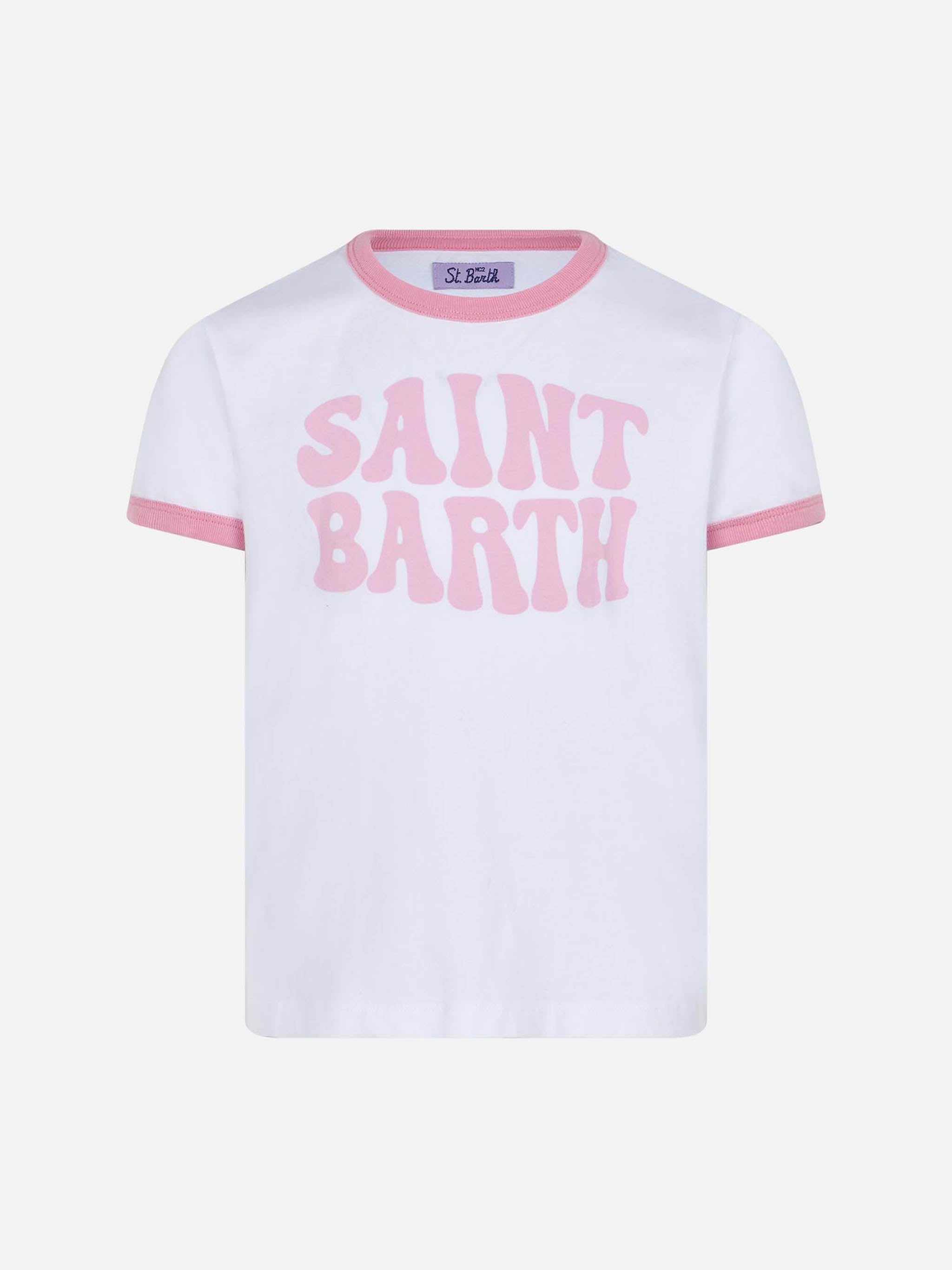 Girl Cotton T-Shirt With St. Barth Groovy Print White