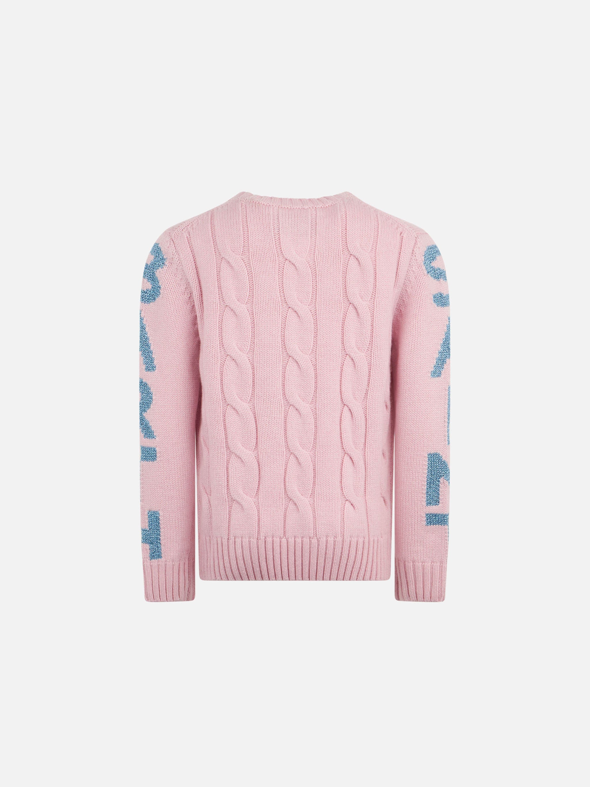 Girl Crewneck Braided Sweater With Saint Barth Lurex Print Pink