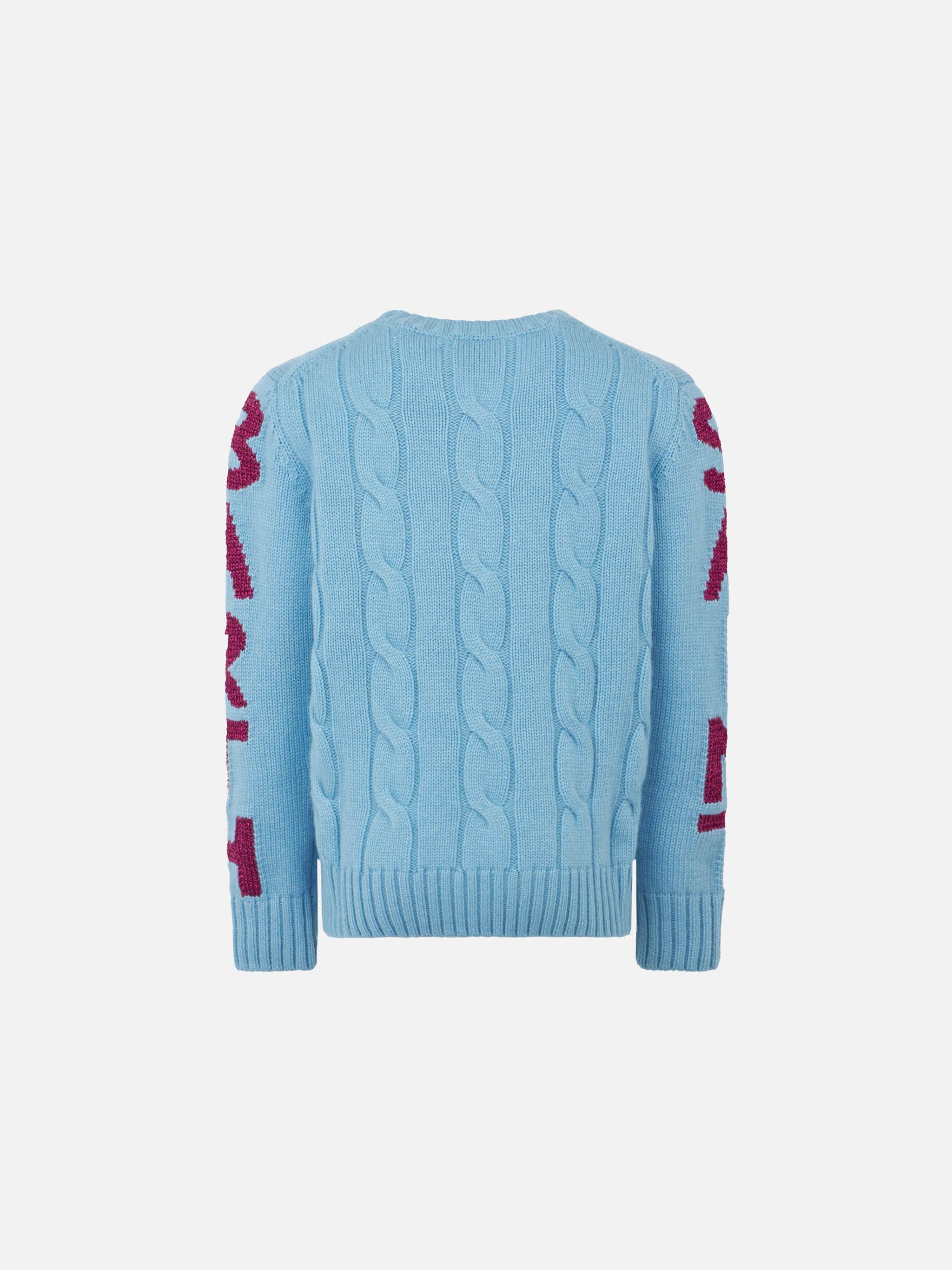 Girl Crewneck Braided Sweater With Saint Barth Lurex Print Sky
