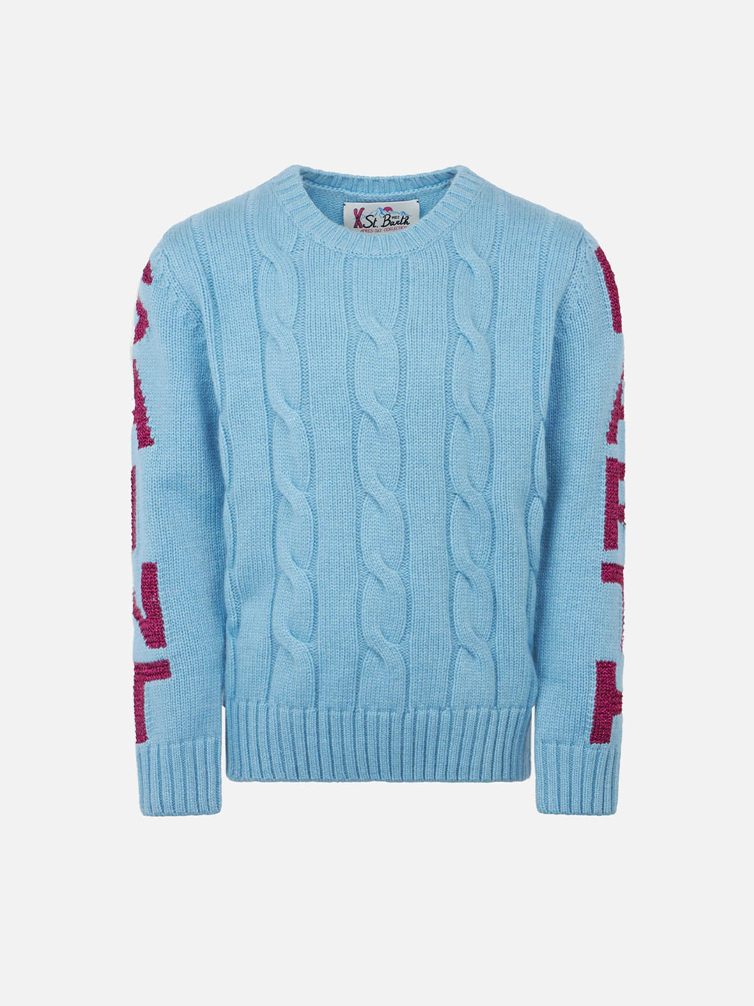Girl Crewneck Braided Sweater With Saint Barth Lurex Print Sky