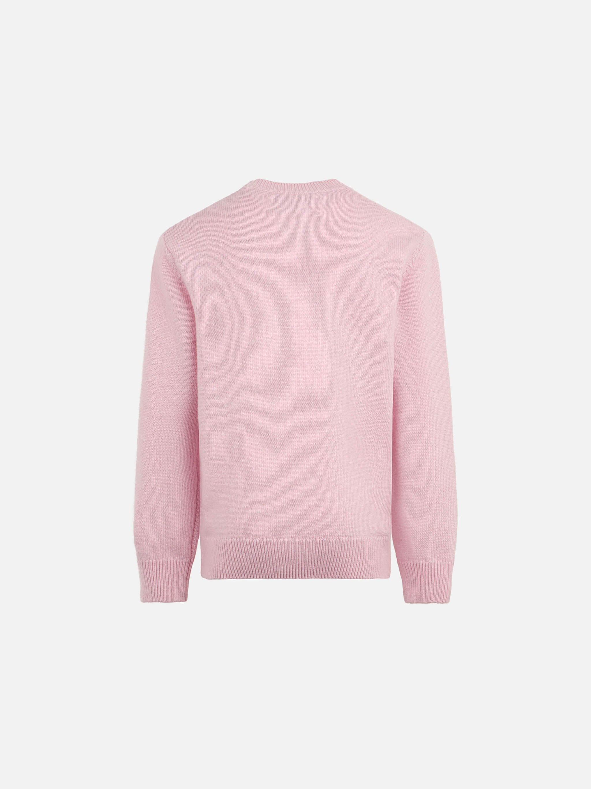 Girl Crewneck Pink Sweater With Mother & Sons Embroidery