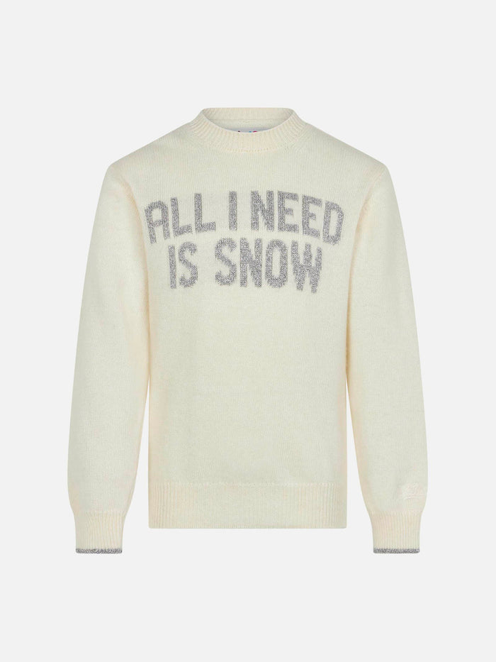 Girl Crewneck Sweater With All I Need Is Snow Lettering