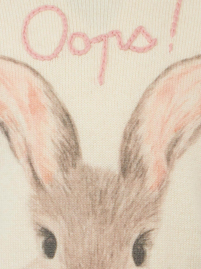 Girl Crewneck Sweater With Bunny Print White