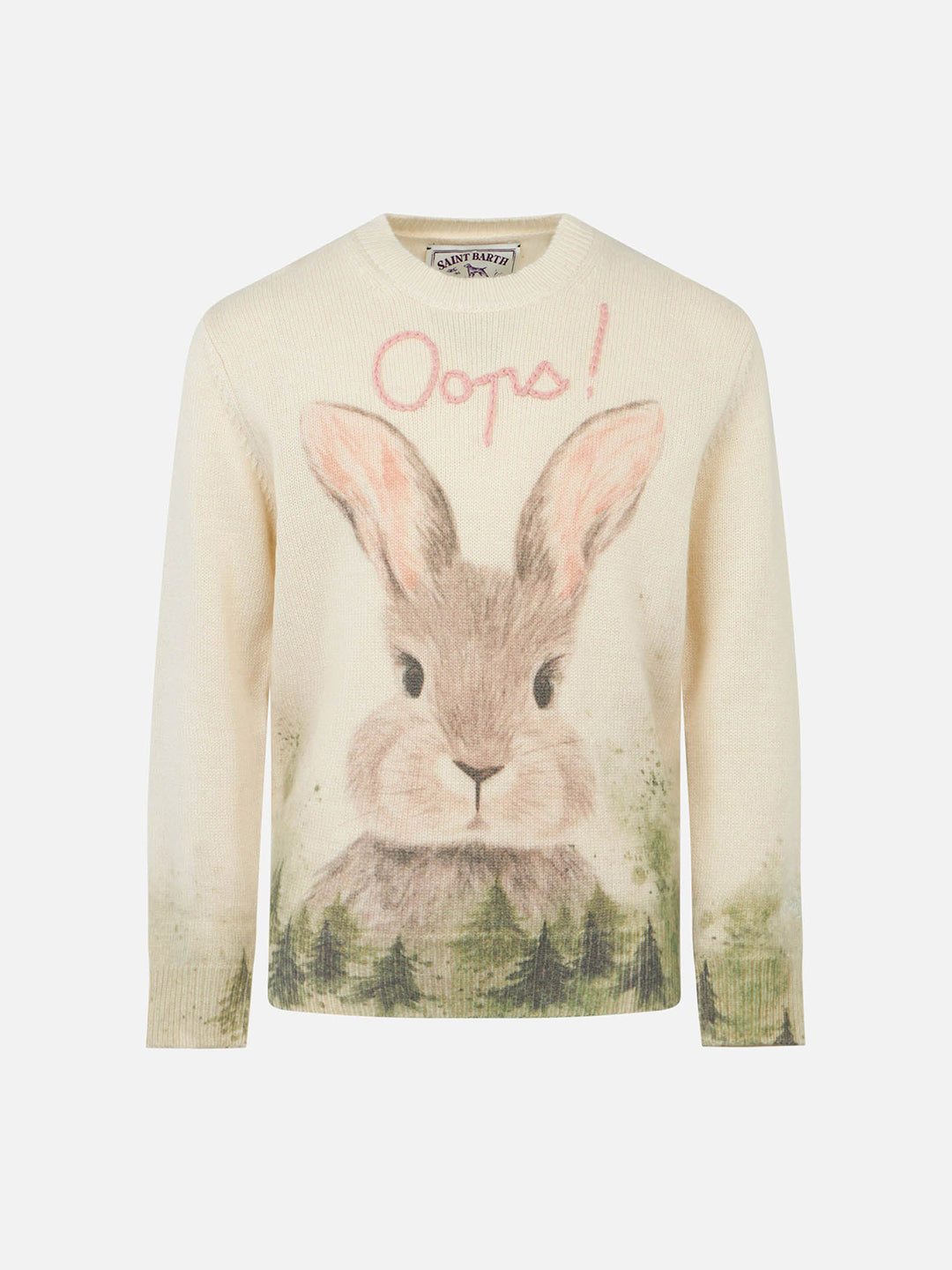 Girl Crewneck Sweater With Bunny Print White