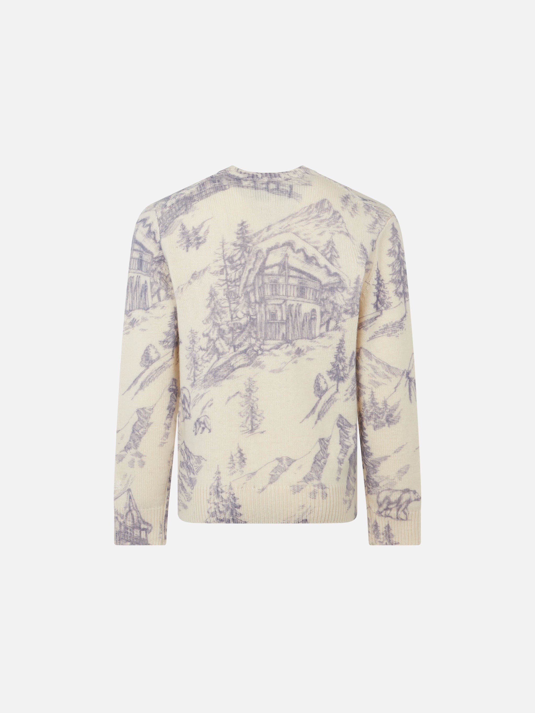 Girl Crewneck Toile De Jouy Sweater With La Montagne Embroidery White