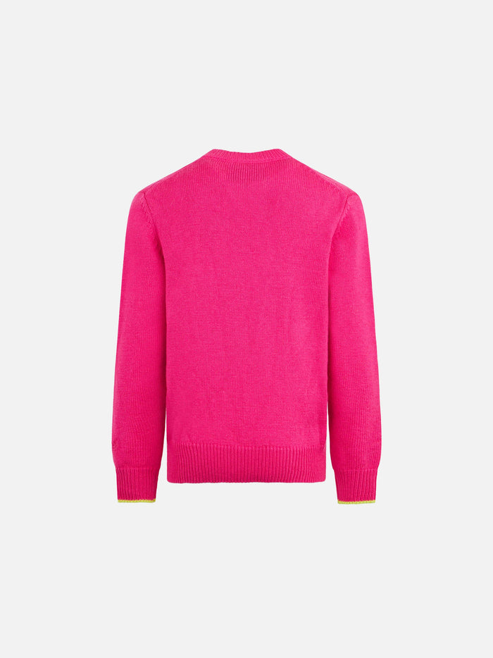 Girl Crewneck Sweater With My Mom Is Cool Embroidery Pink
