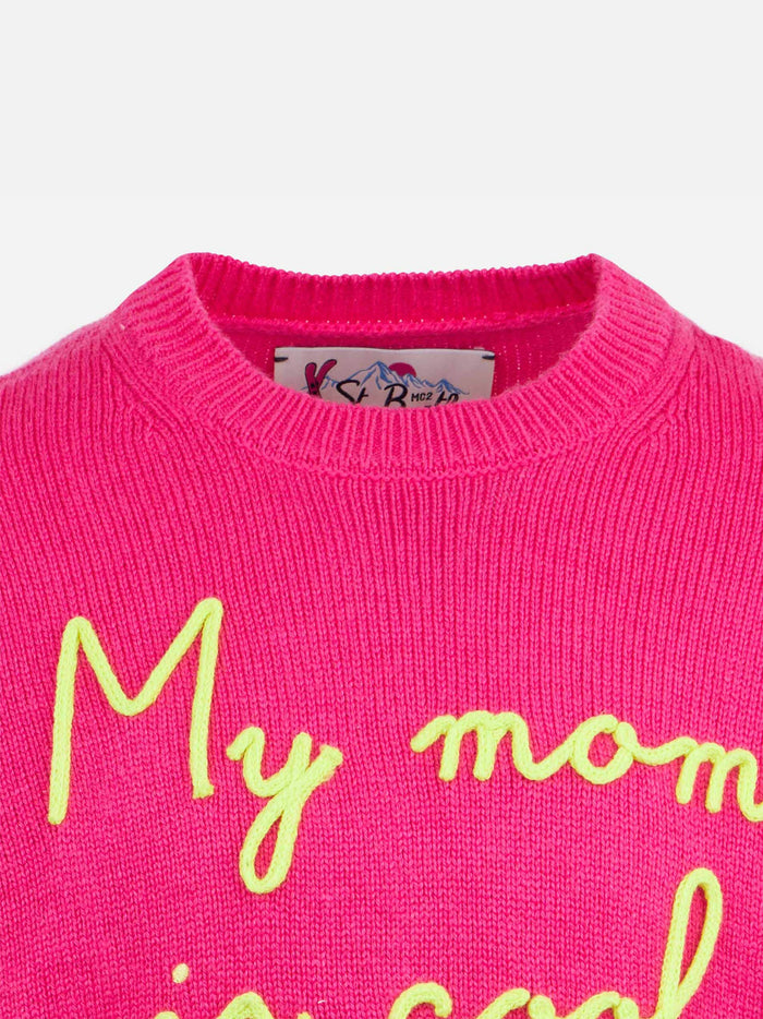 Girl Crewneck Sweater With My Mom Is Cool Embroidery Pink