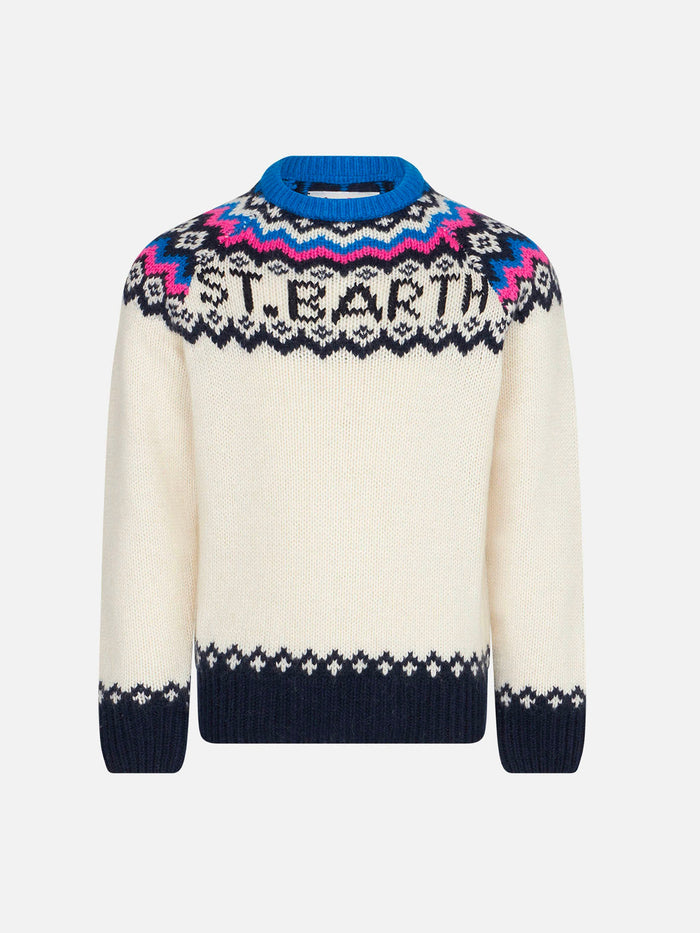 Girl Sweater With Nordic Jacquard Pattern