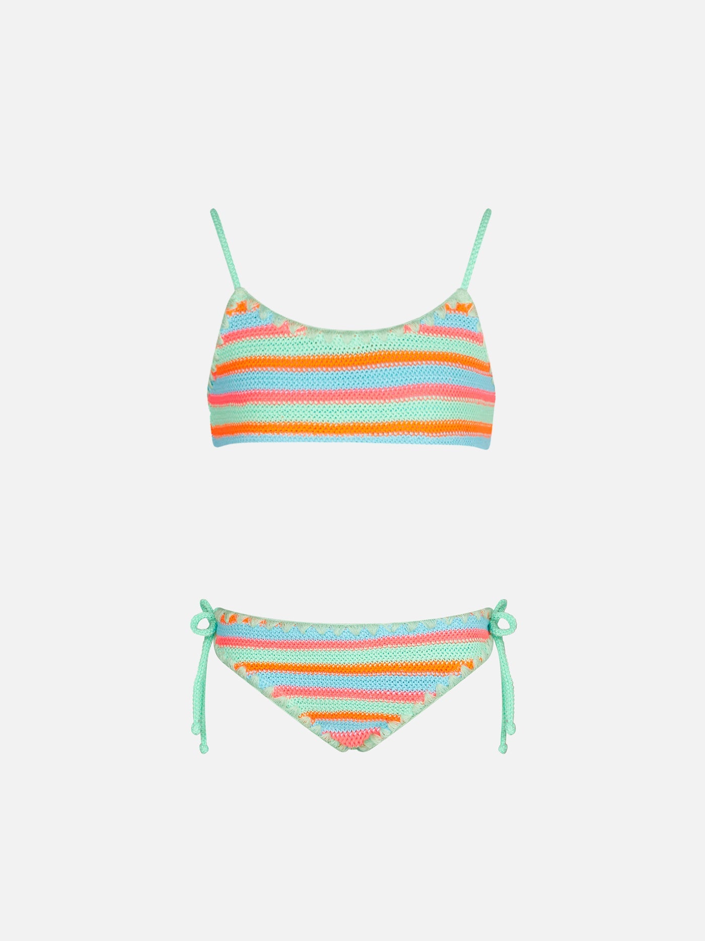 Girl Bralette Bikini Crochet With Multicolor Stripes Green
