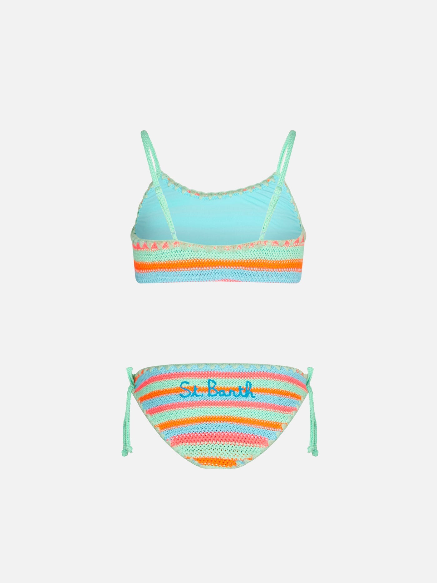 Girl Bralette Bikini Crochet With Multicolor Stripes Green