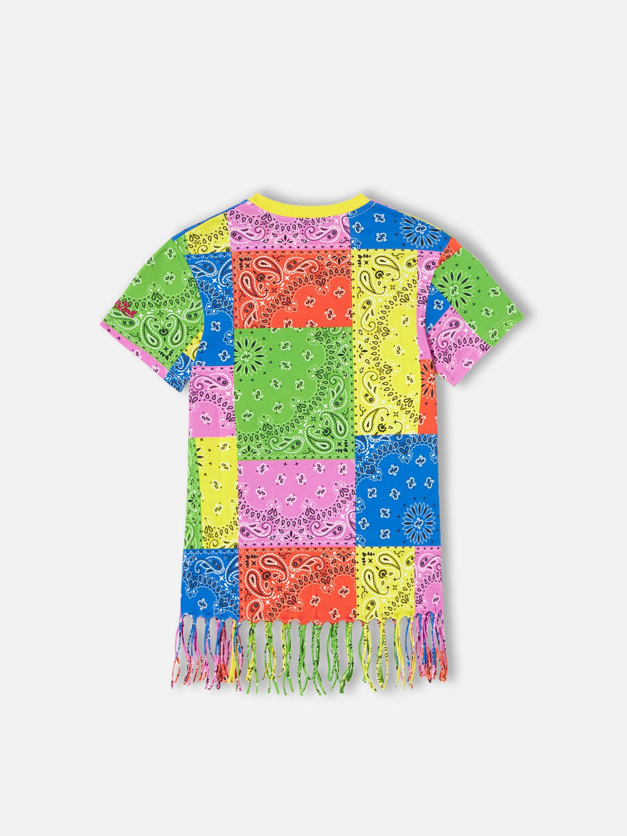 Girl Cotton Dress With Fluo Bandana Print