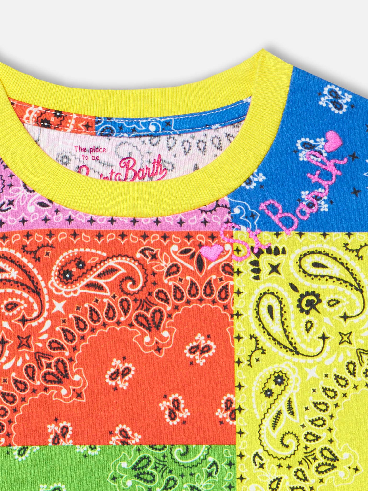 Girl Cotton Dress With Fluo Bandana Print