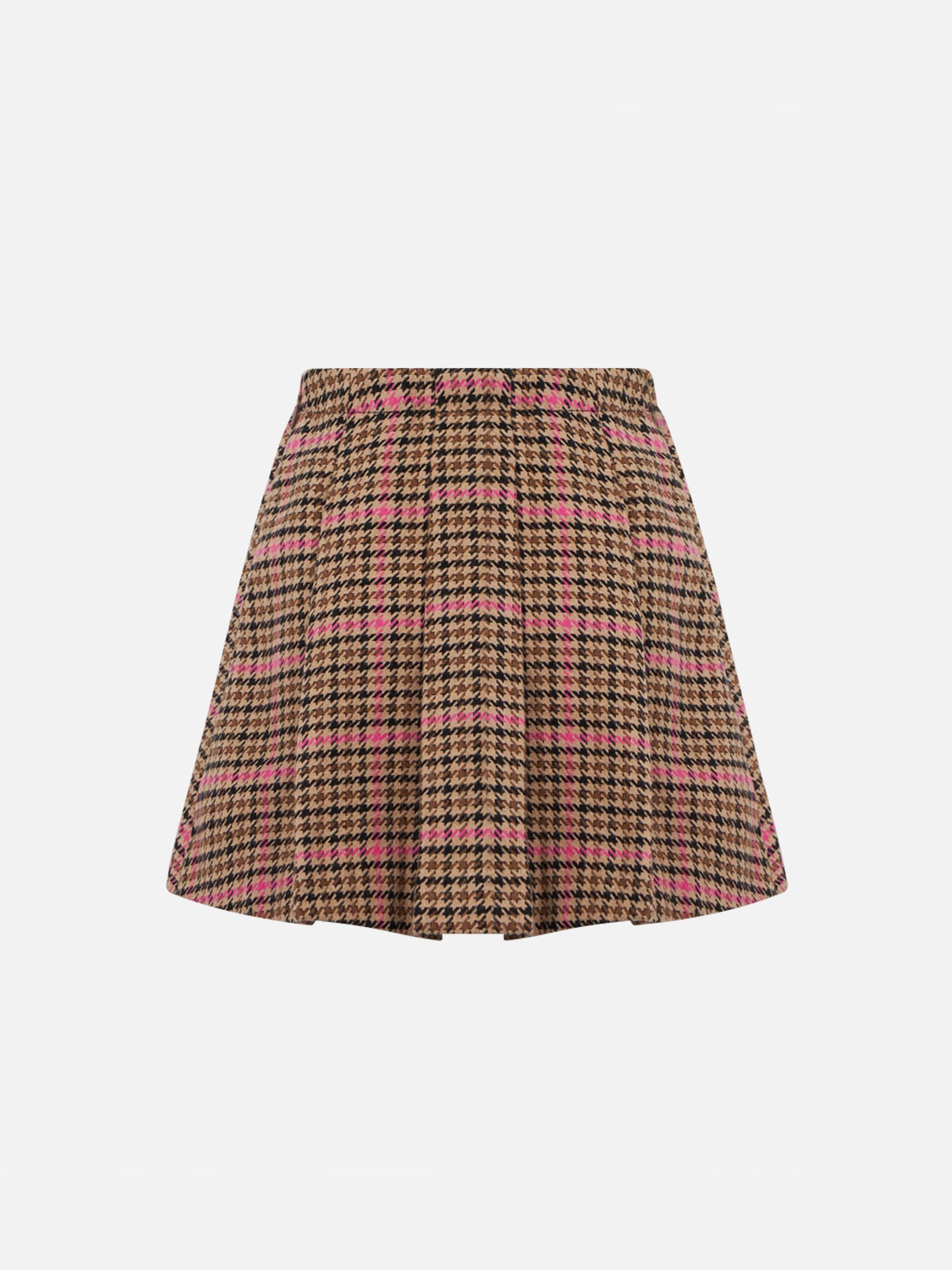Girl Flannel Skirt With Pied De Poul Print Brown