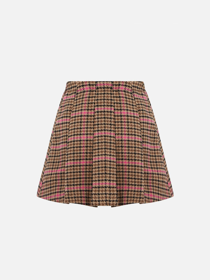 Girl Flannel Skirt With Pied De Poul Print Brown