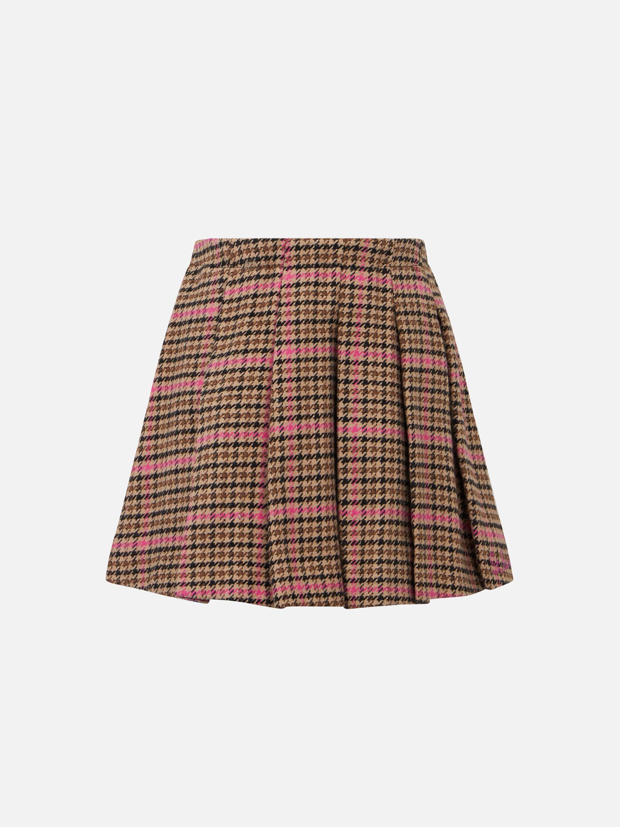 Girl Flannel Skirt With Pied De Poul Print Brown