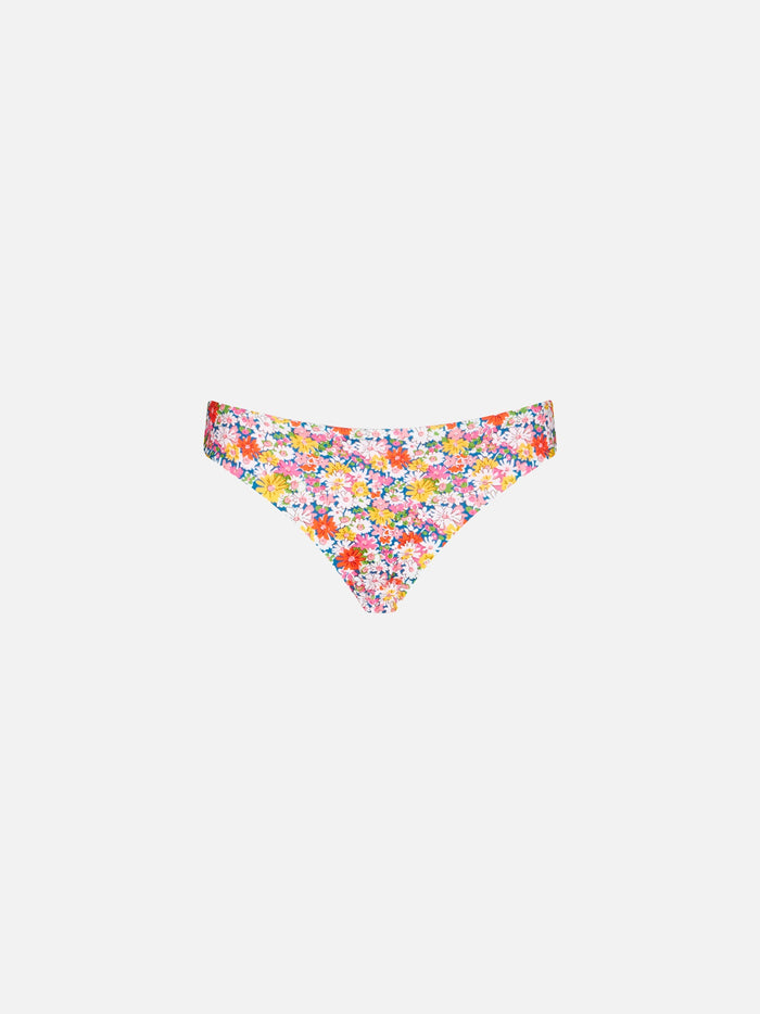 Girl Swim Briefs With Flower Print | Made Liberty Fabric Blue Bottom