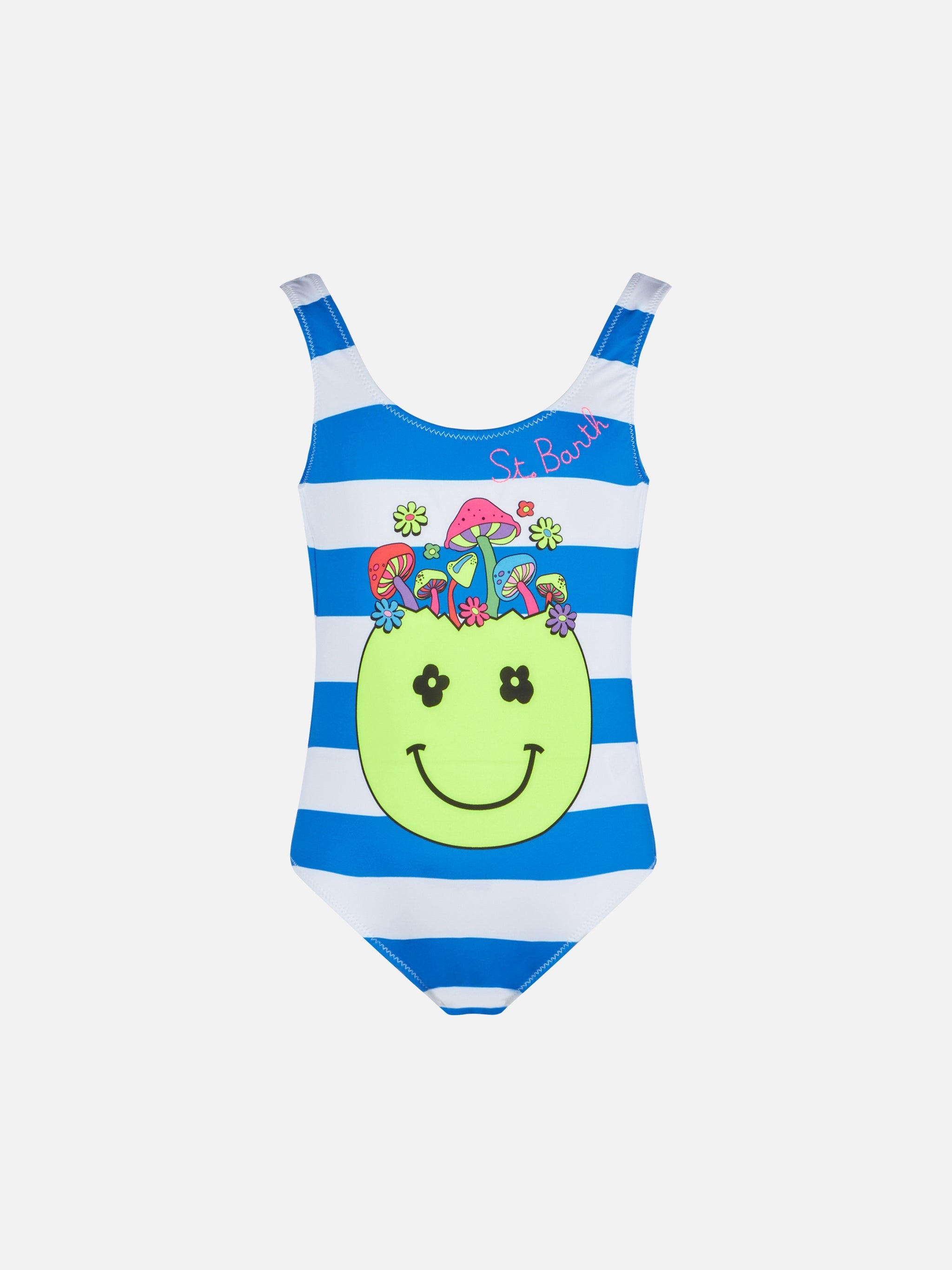 Girl One Piece Swimsuit With 70 Smile Print Blue