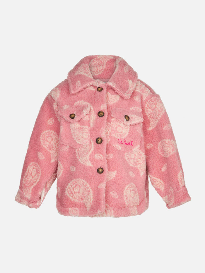 Girl Sherpa Overshirt With Paisley Print Pink Jacket