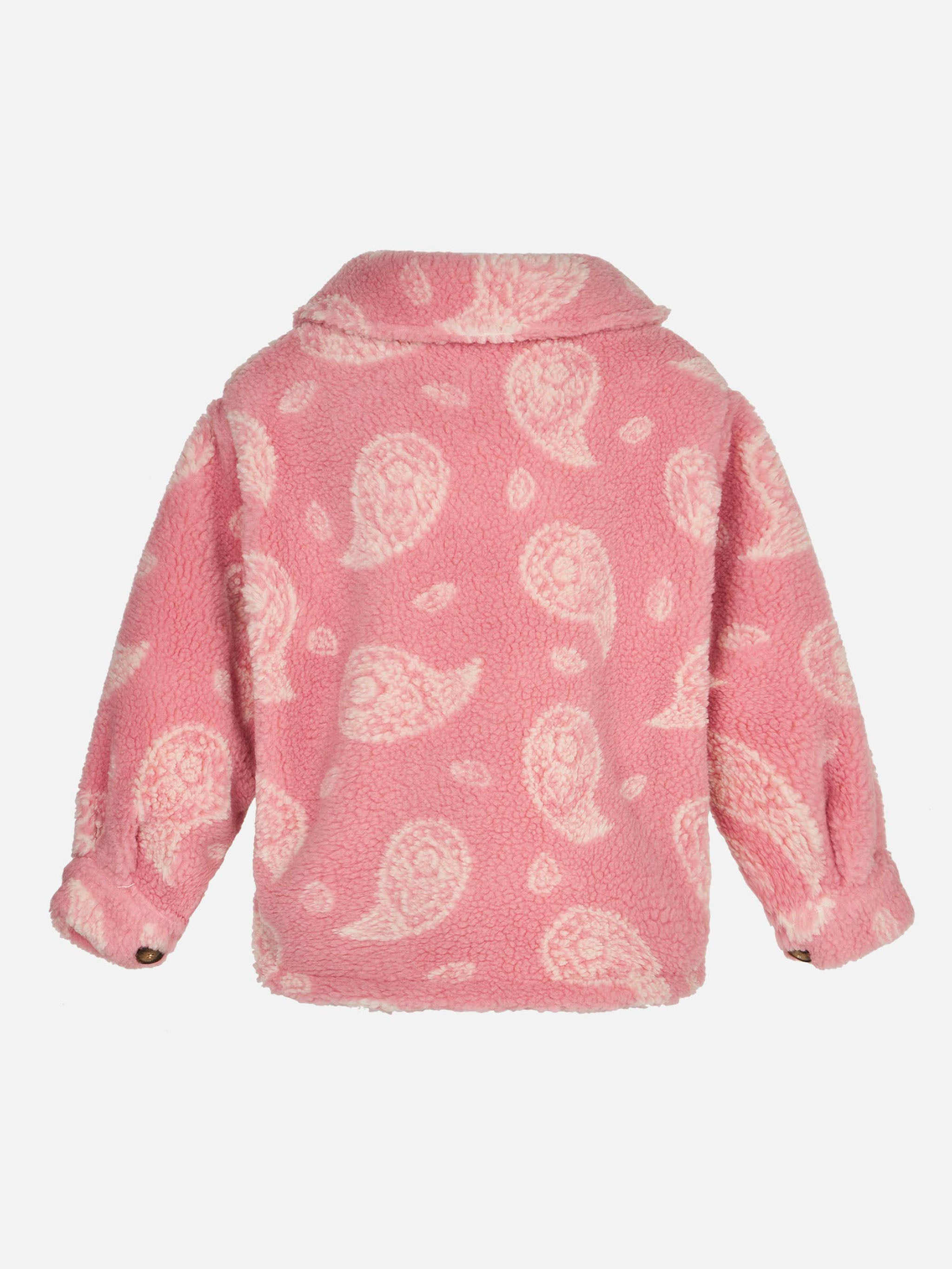 Girl Sherpa Overshirt With Paisley Print Pink Jacket