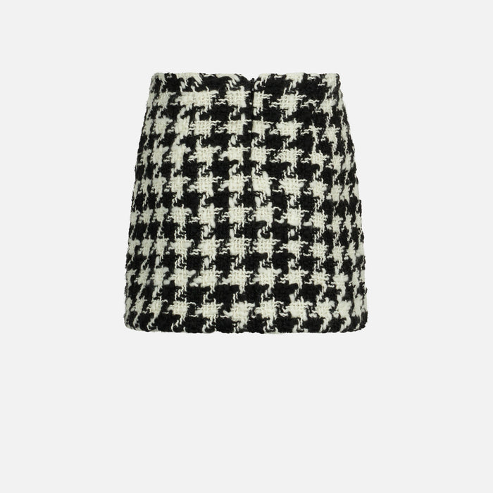 Girl Fringed Wooly Skirt With Pied De Poule Print Black