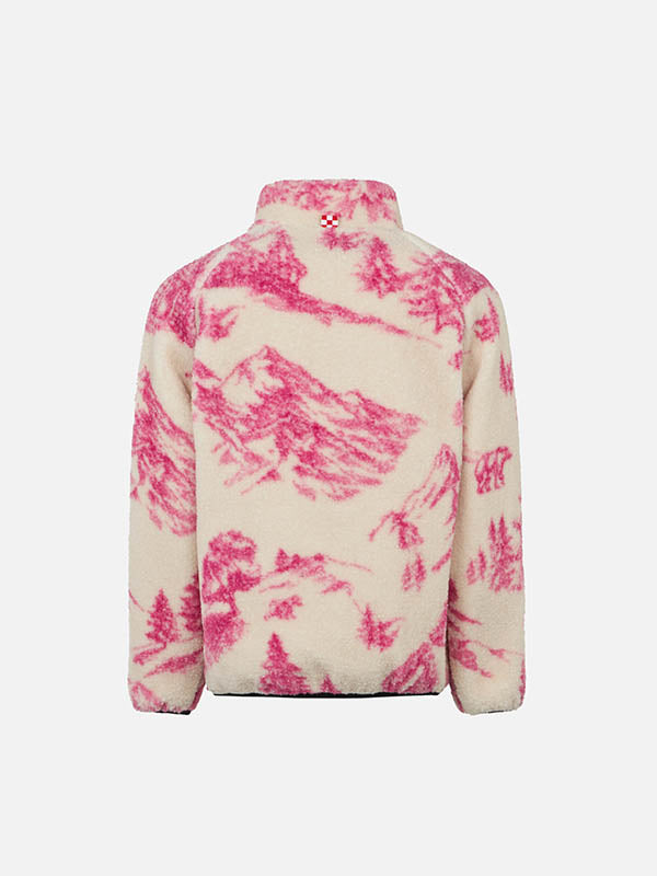 Girl Sherpa Jacket With Toile De Jouy Print White