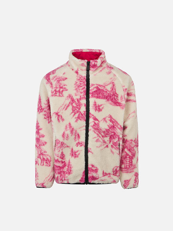 Girl Sherpa Jacket With Toile De Jouy Print White