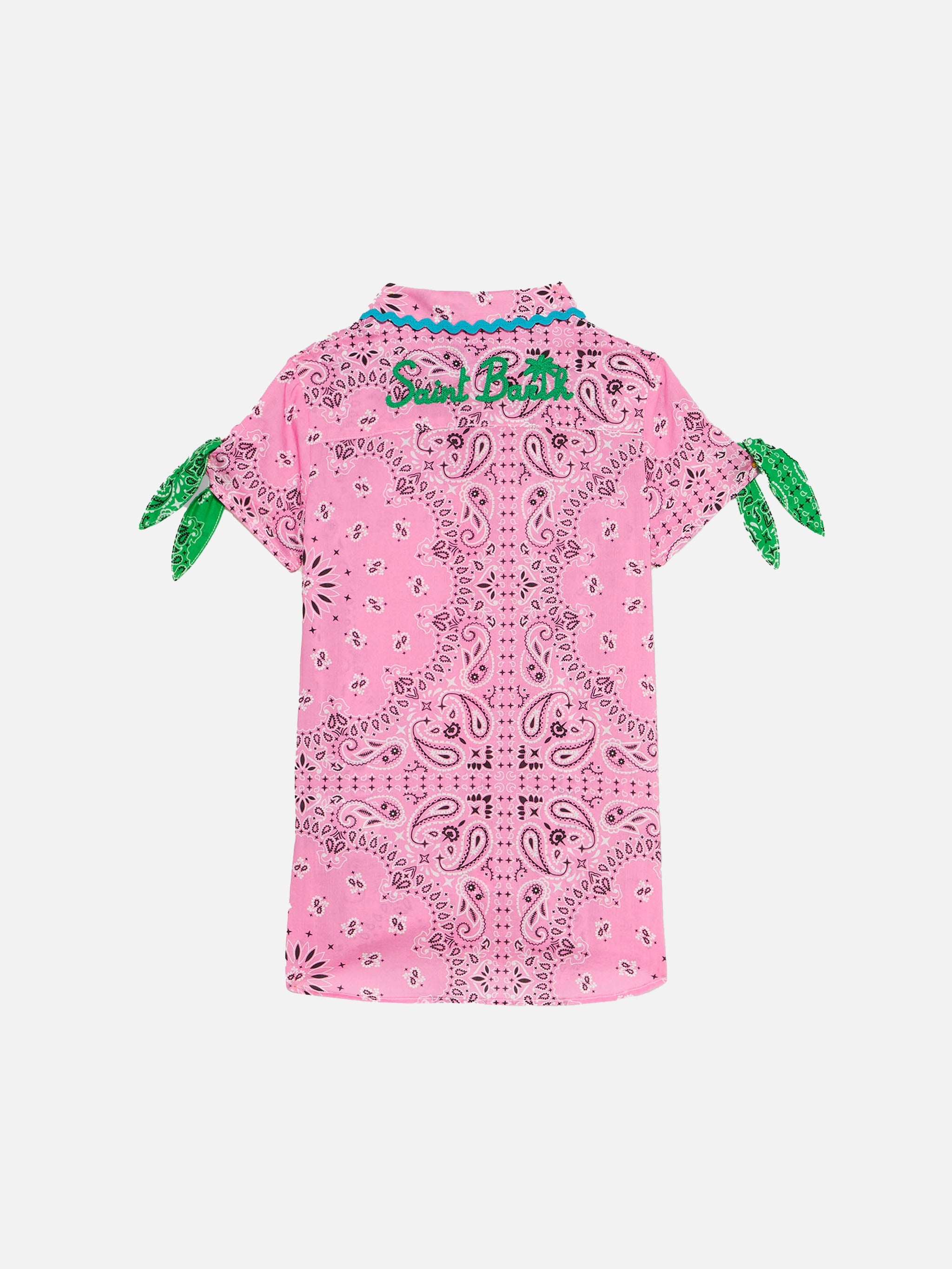 Girl Shirt Dress With Bandanna Print Blue