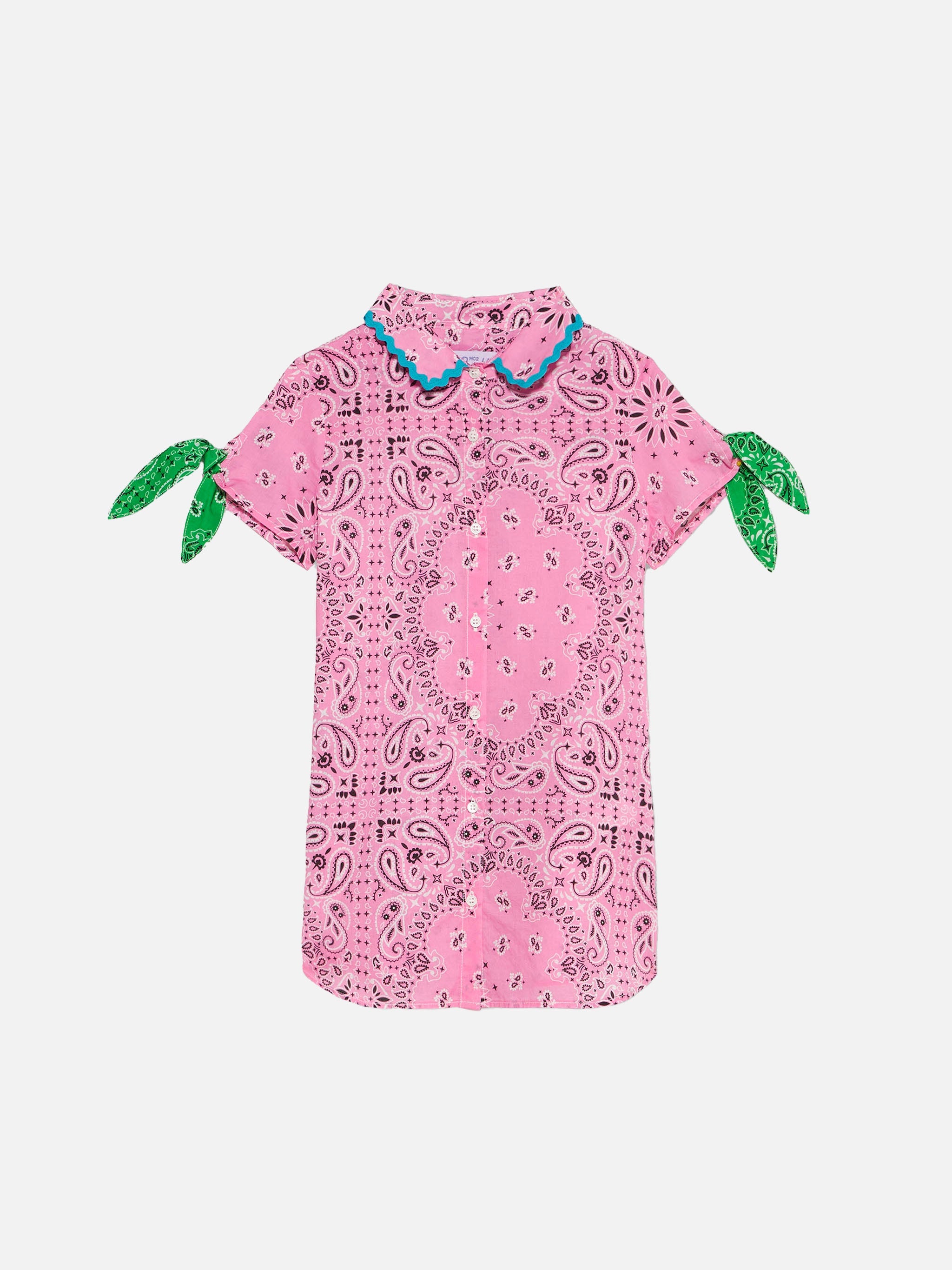 Girl Shirt Dress With Bandanna Print Blue