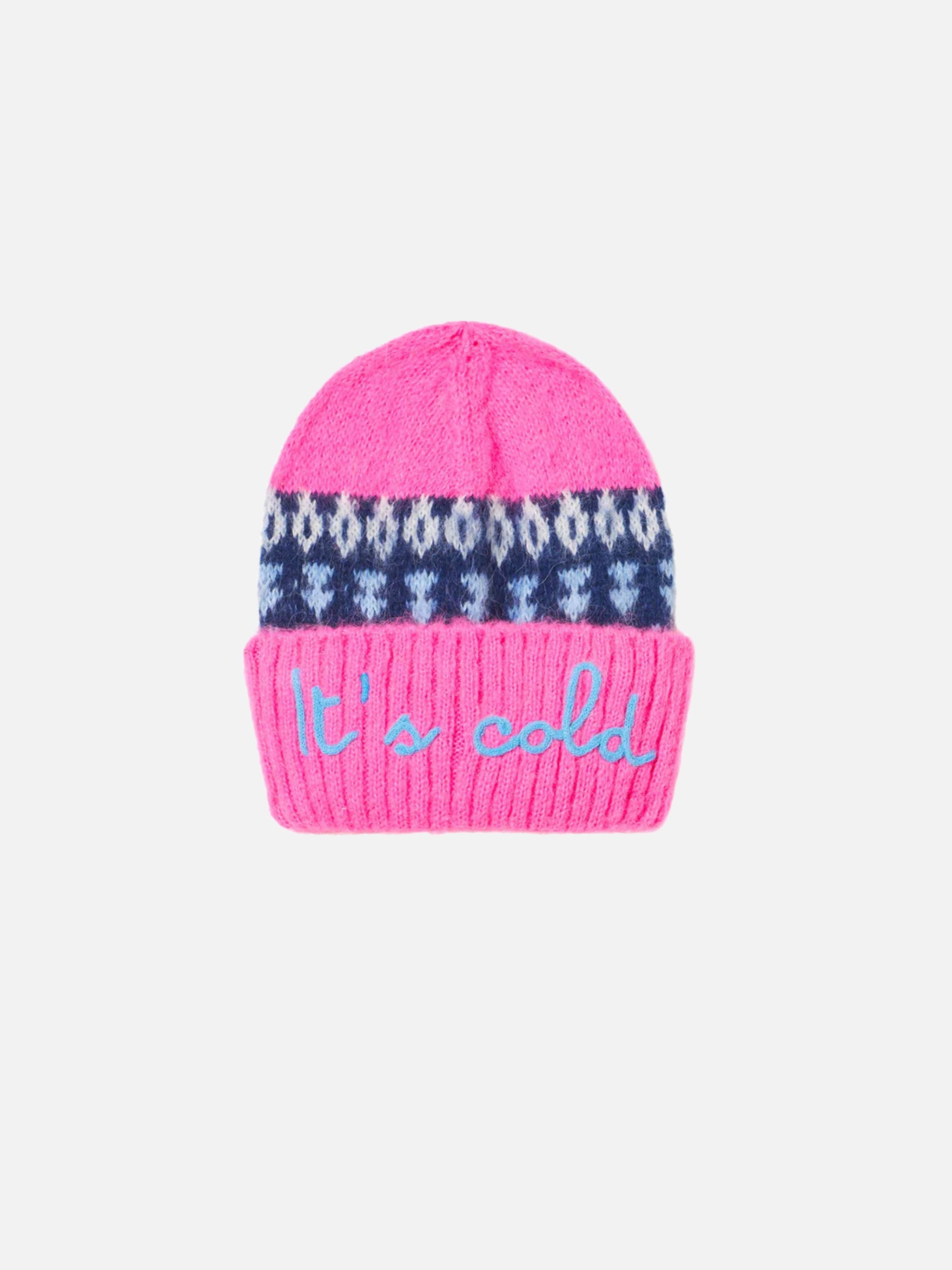 Girl Soft Beanie With Nordic Jacquard Pink Hat