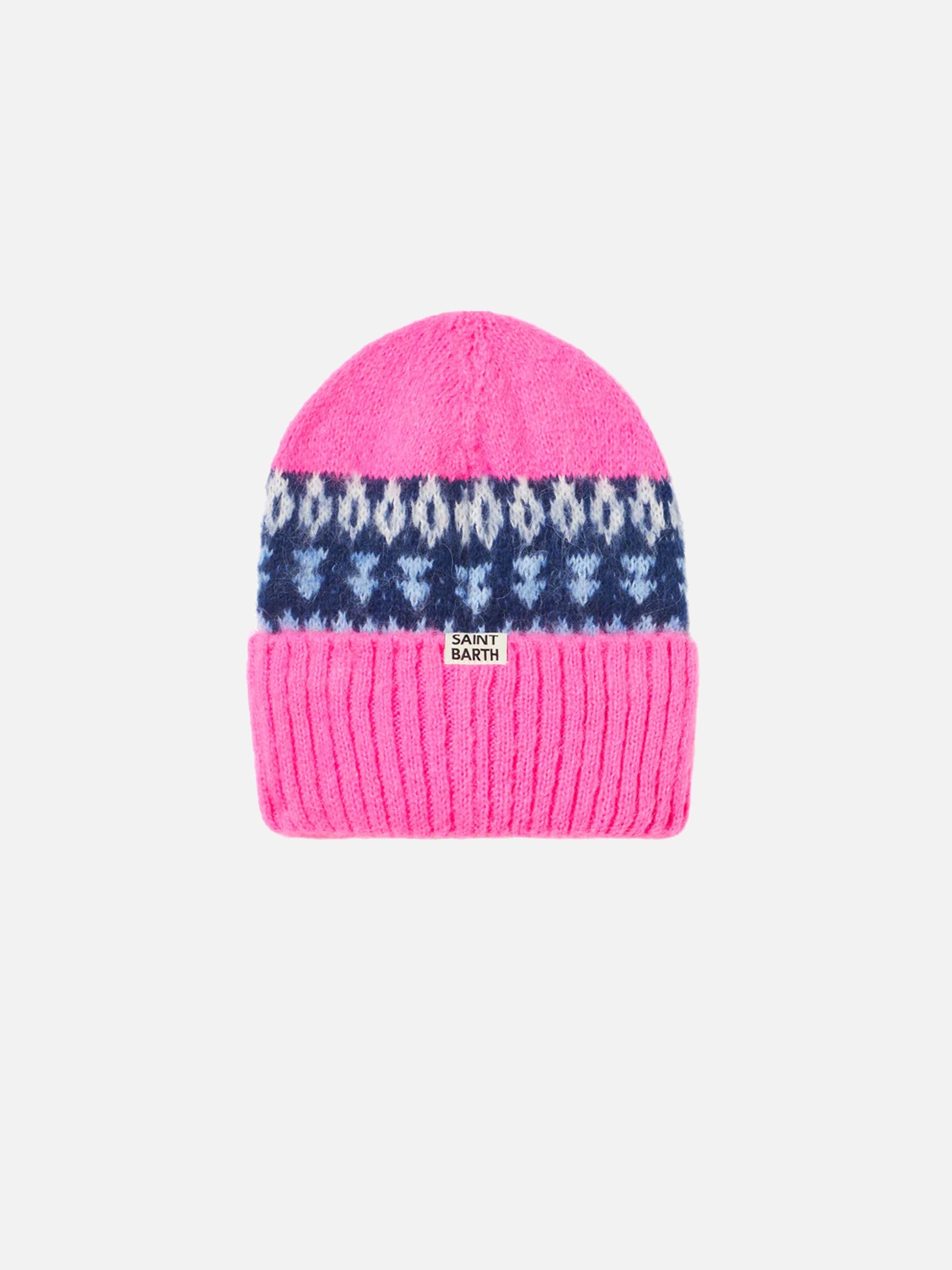 Girl Soft Beanie With Nordic Jacquard Pink Hat