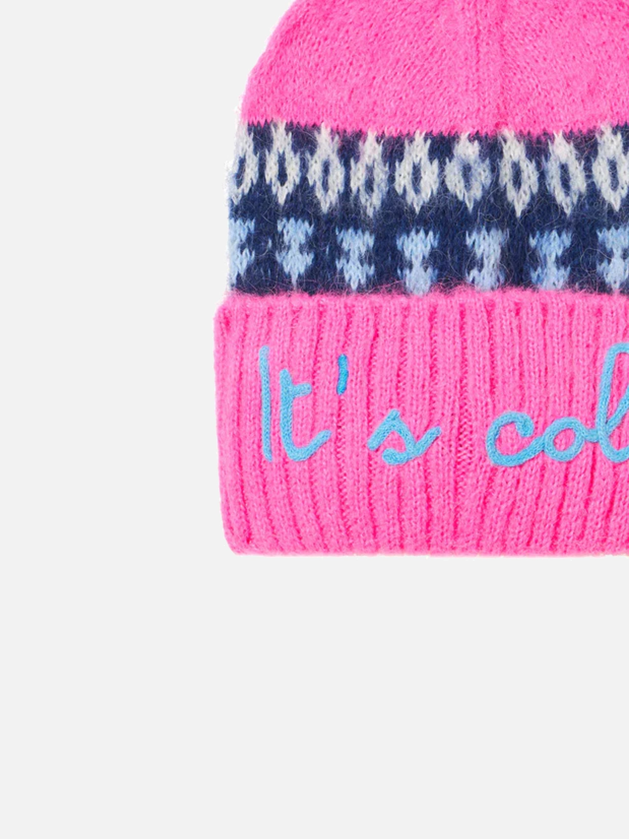 Girl Soft Beanie With Nordic Jacquard Pink Hat