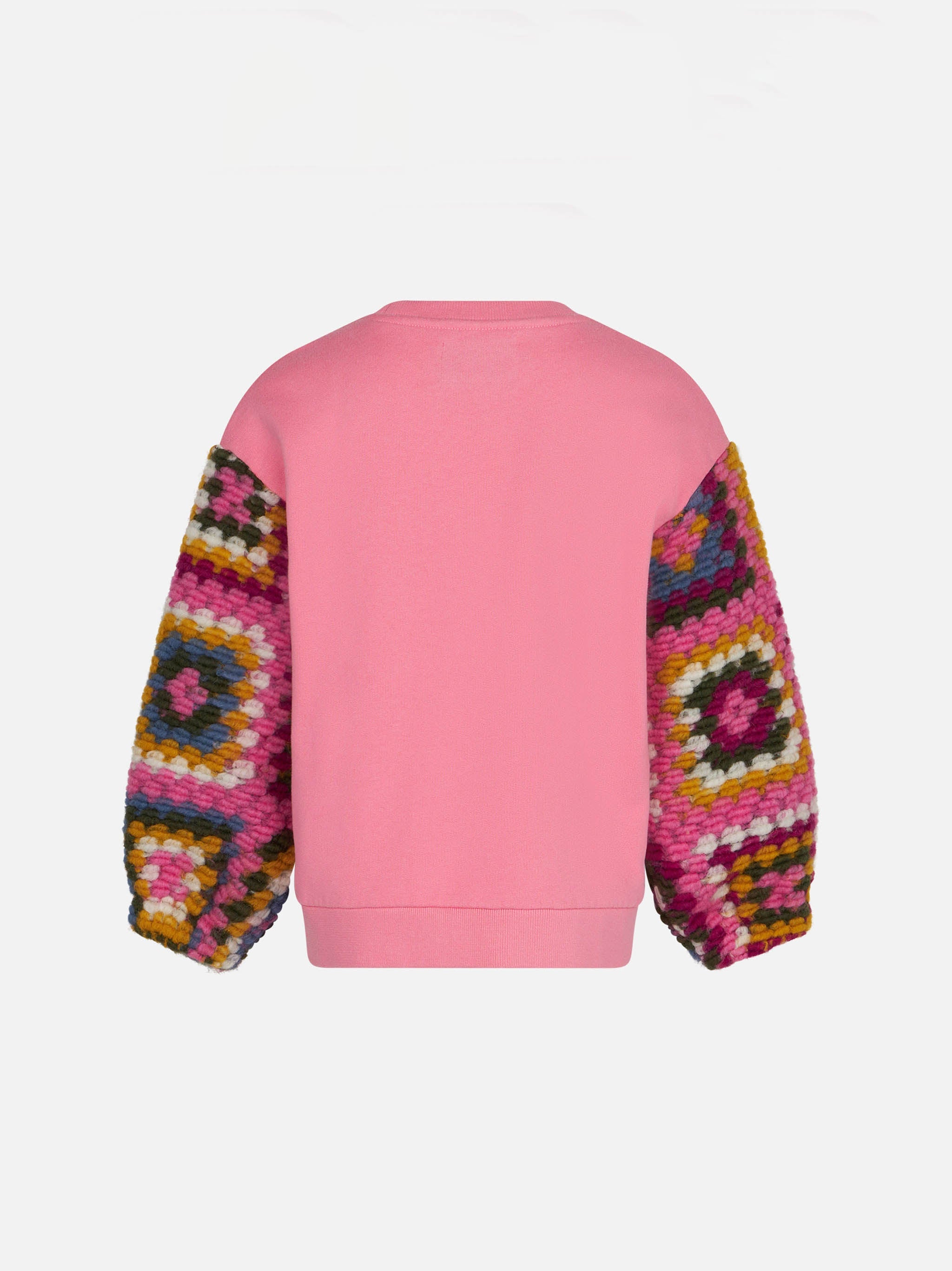 Girl Pink Sweater With Crochet Sleeves Sweatshirt