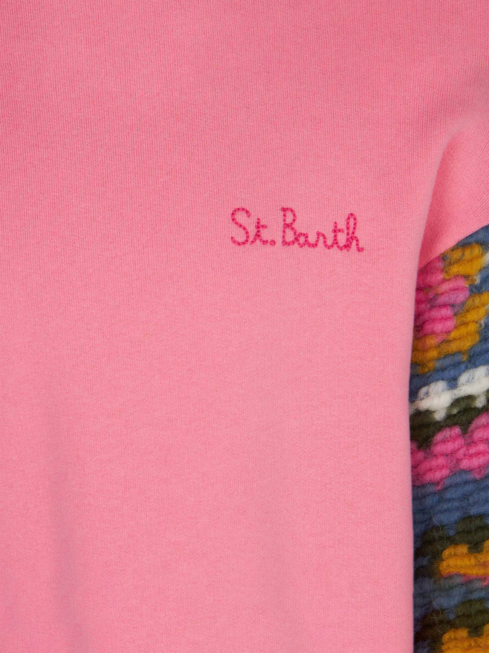 Girl Pink Sweater With Crochet Sleeves Sweatshirt