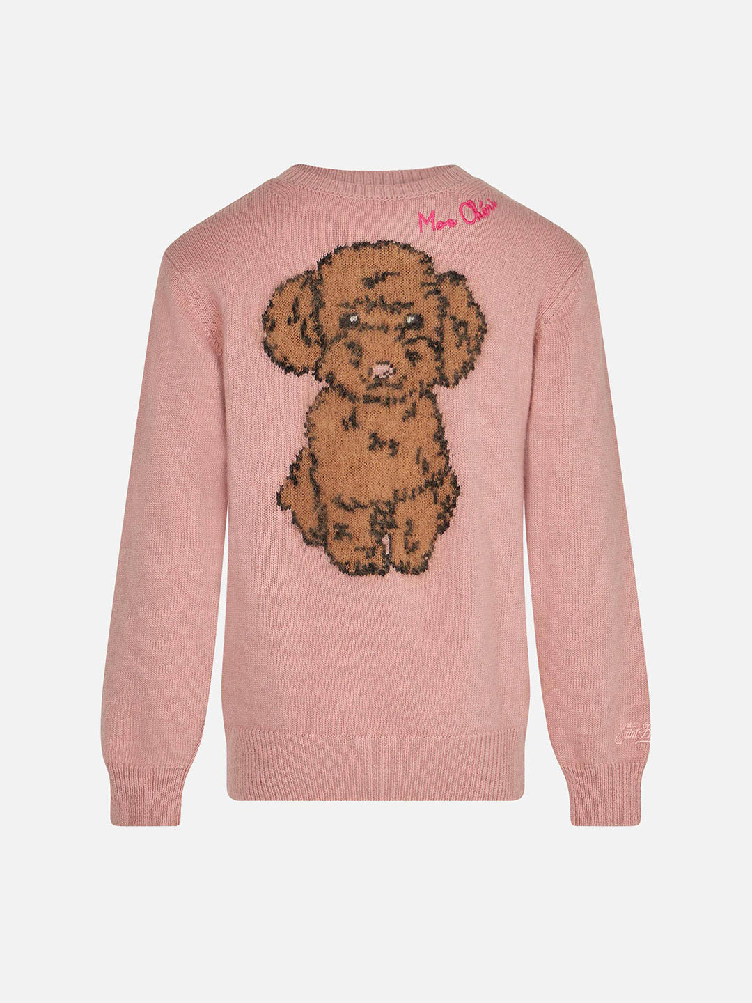 Girl Crewneck Sweater With Dog Print Pink