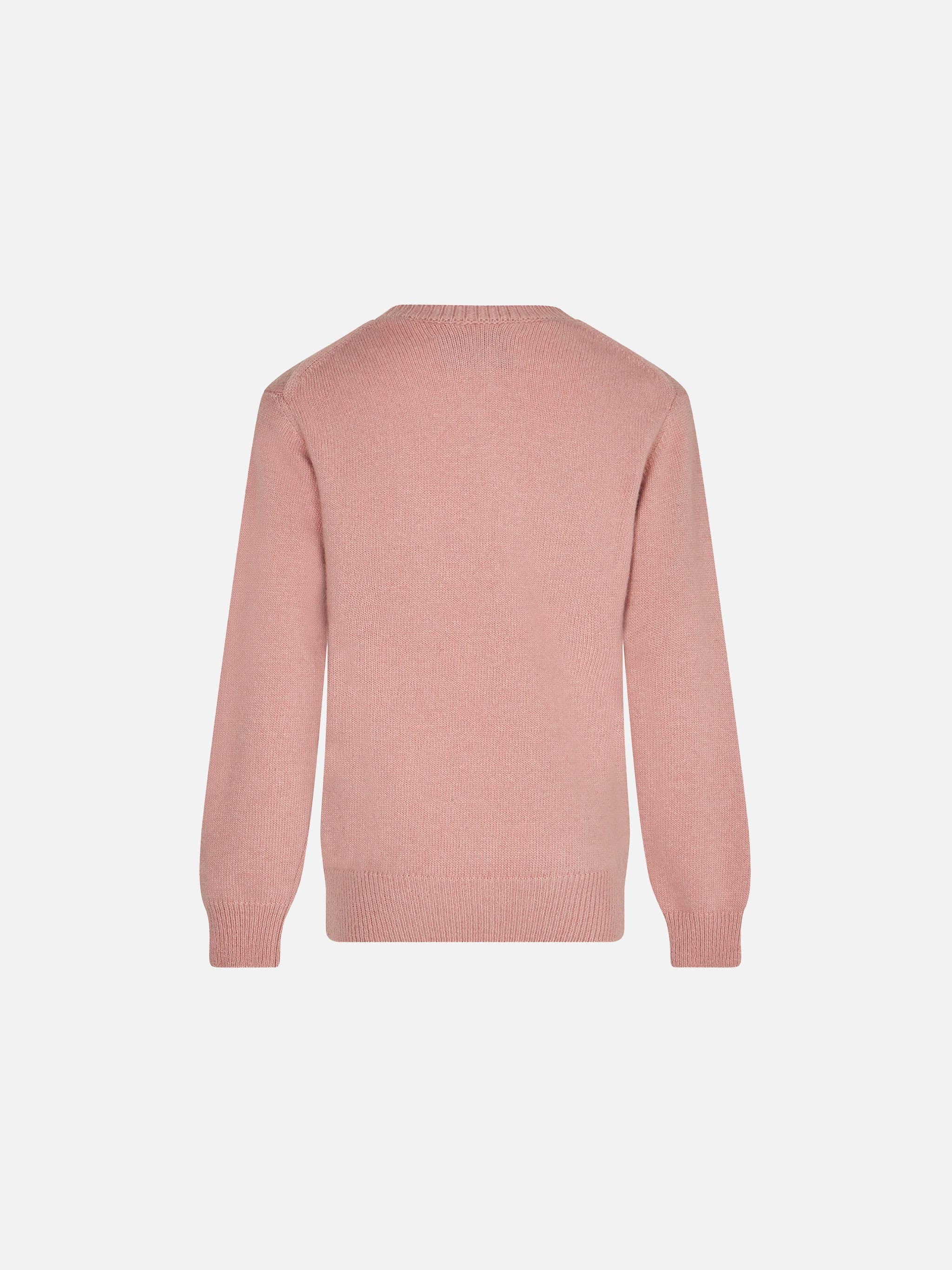 Girl Crewneck Sweater With Dog Print Pink