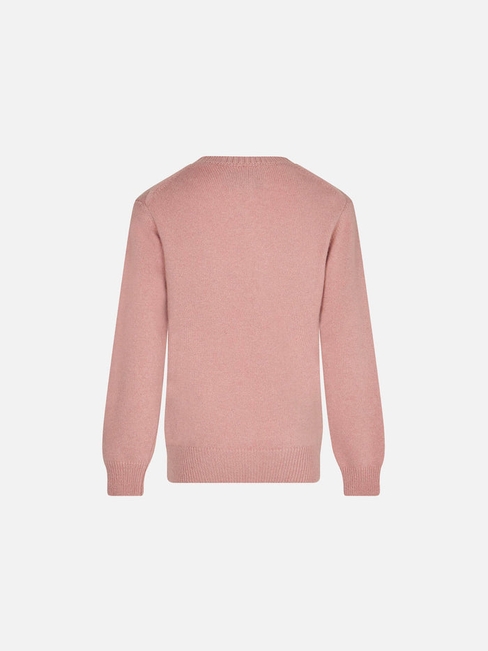 Girl Crewneck Sweater With Dog Print Pink