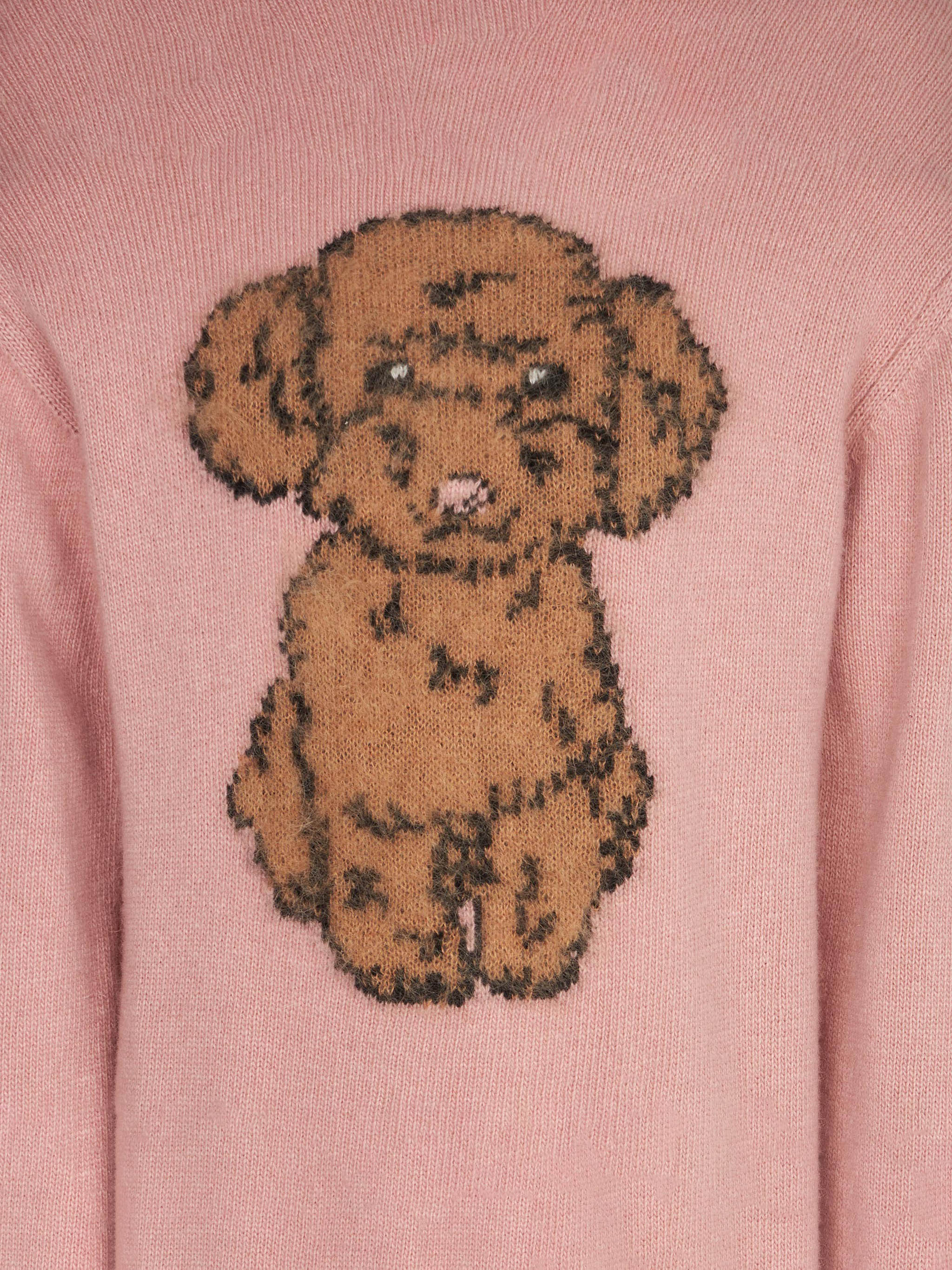 Girl Crewneck Sweater With Dog Print Pink