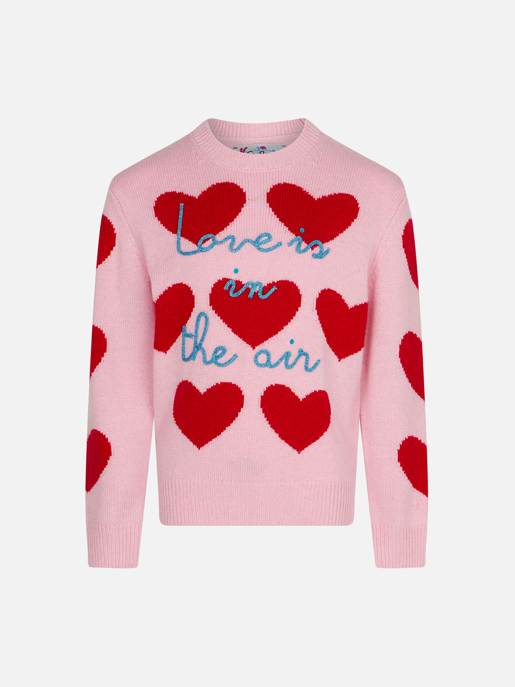Girl Sweater With Heart Print Pink