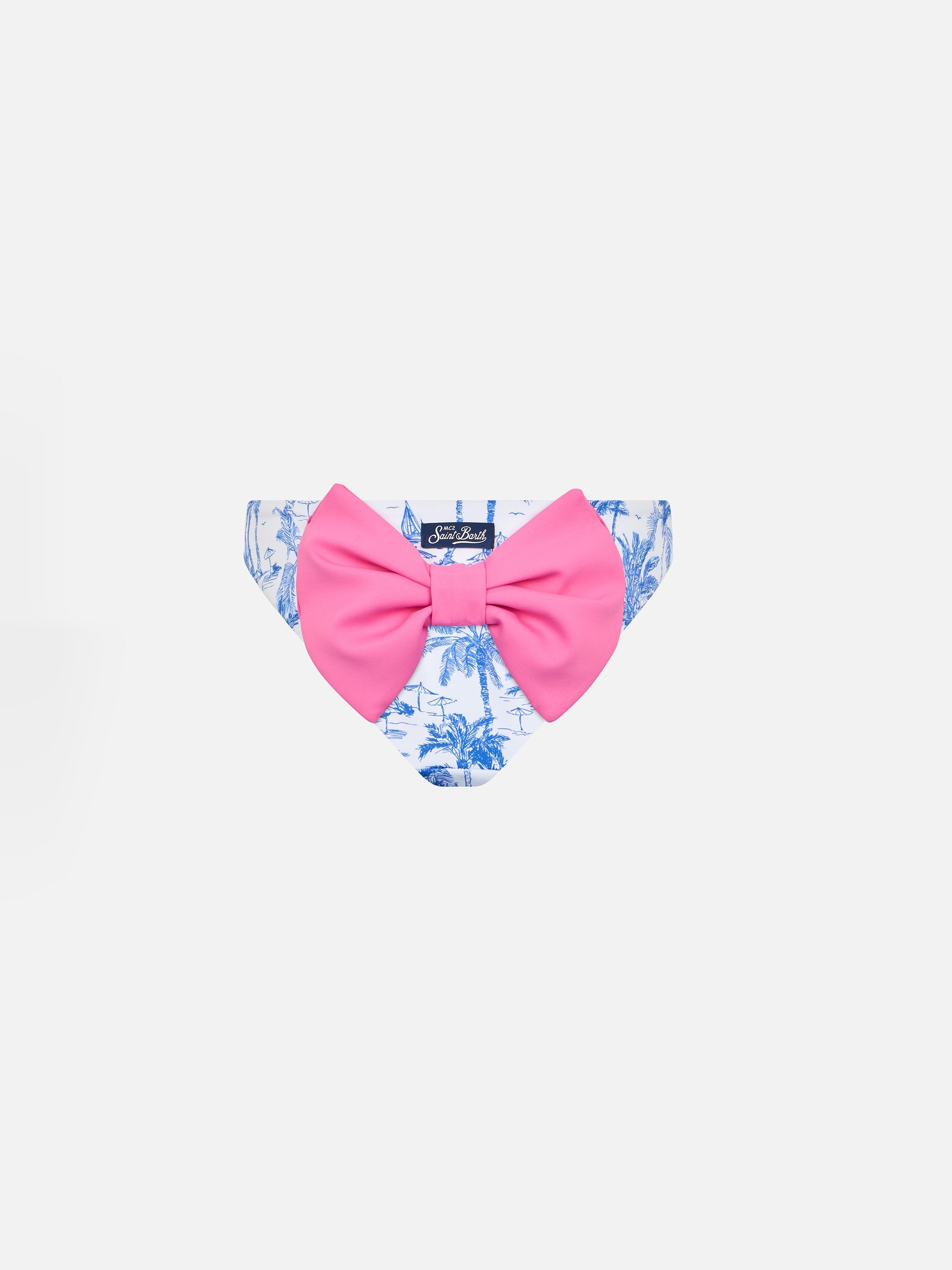 Girl Swim Briefs Madame With Bow And Toile De Jouy Print Pink Bottom