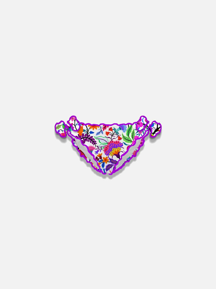 Girl Swim Briefs With Flowers Print White Bottom