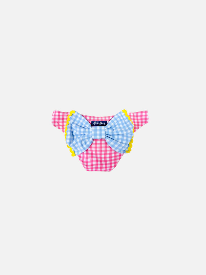 Girl Swim Briefs With Gingham Print Blue Bottom