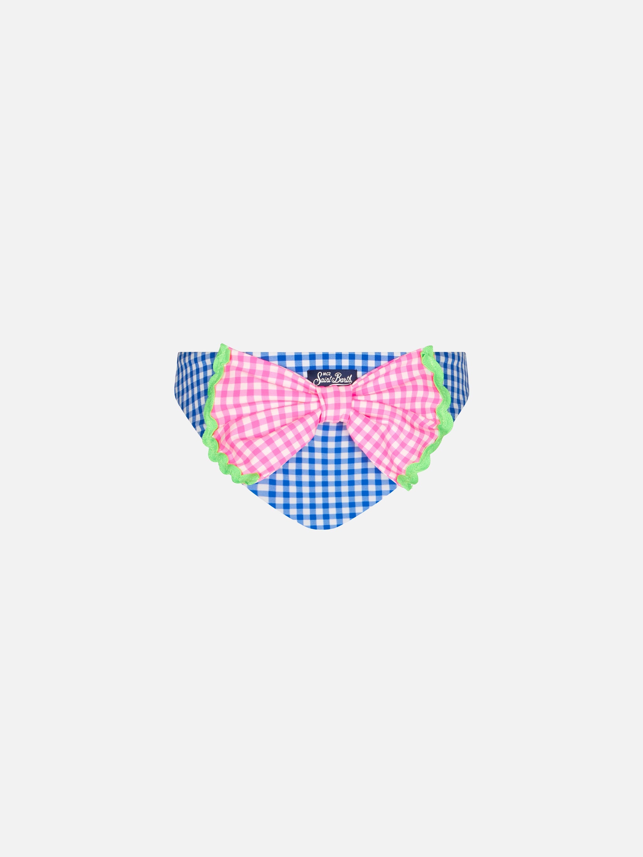 Girl Swim Briefs With White And Bluette Vichy Print Blue Bottom