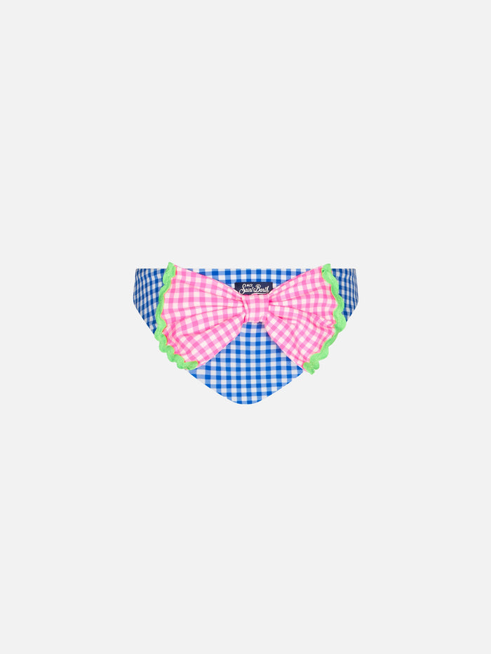 Girl Swim Briefs With White And Bluette Vichy Print Blue Bottom