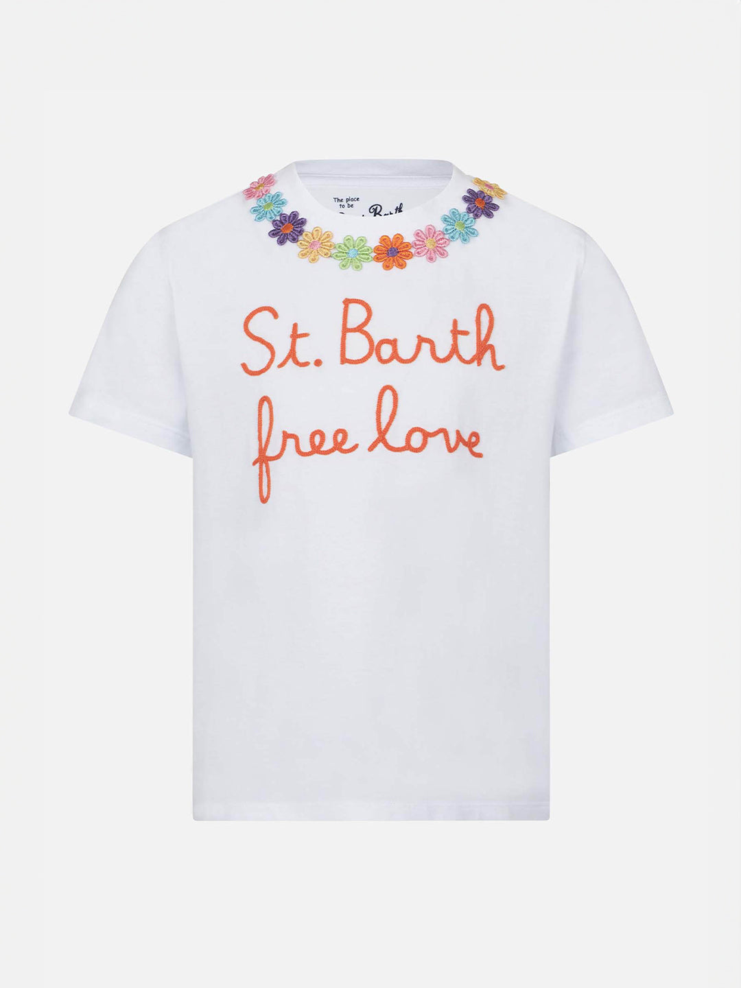 Girl T-Shirt With Daisy Embroidery And Patch White