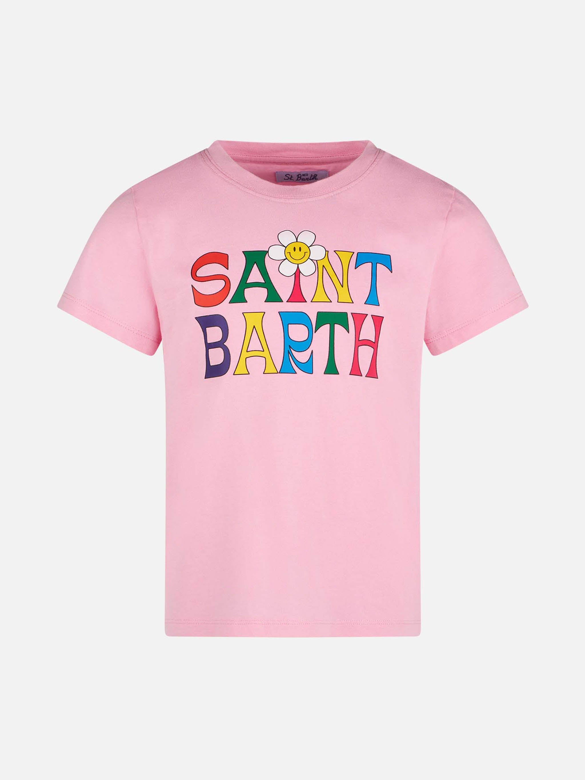 Girl T-Shirt With Saint Barth Logo And Daisy Pink